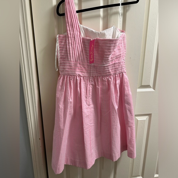 NWT LILLY PULITZER ADDISON ONE SHOULDER SEERSUCKER DRESS PINK TROPICS size 12 - Picture 6 of 12